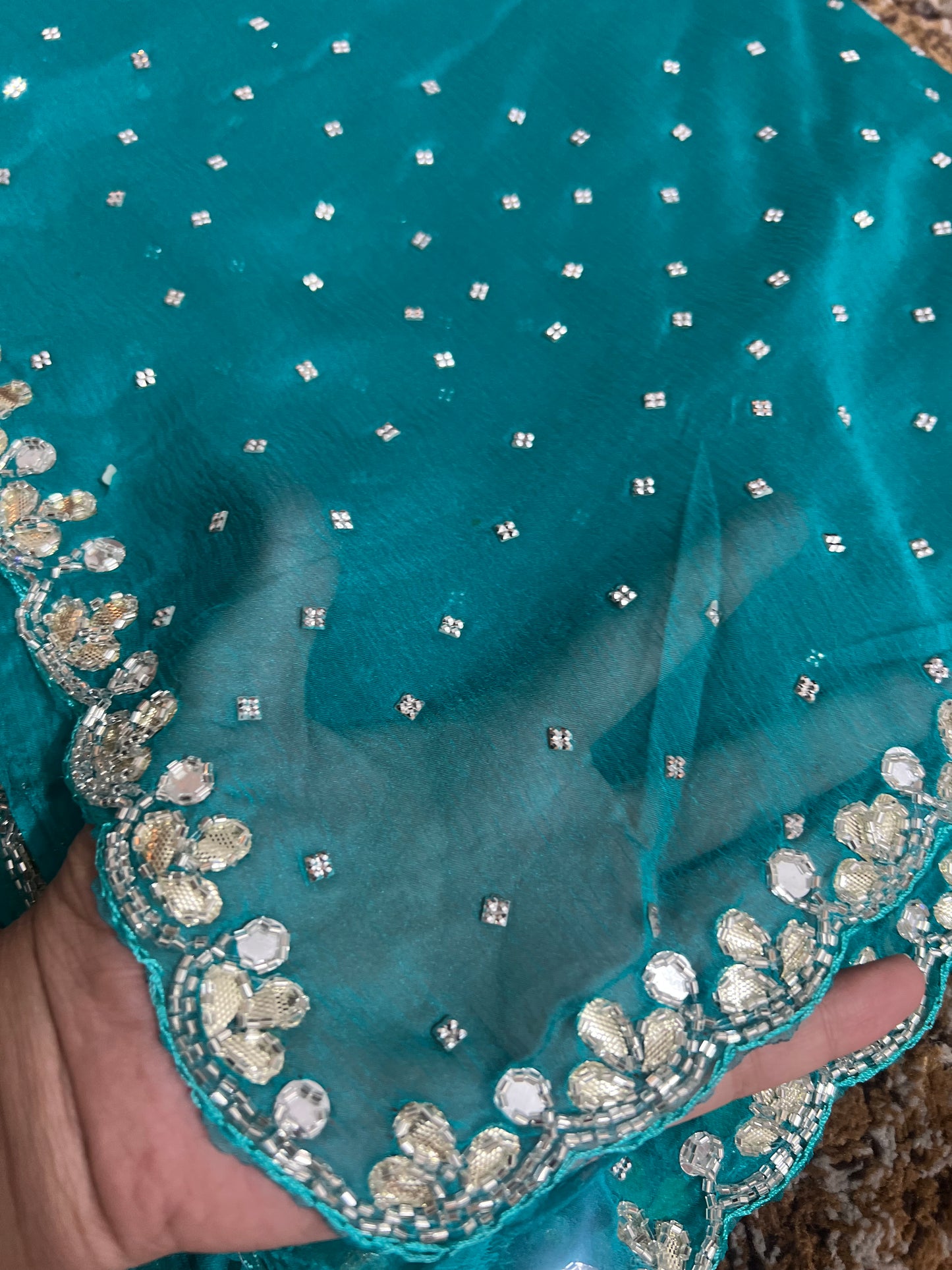 Soft Chiffon Stone Diamond Work with same Blouse Piece