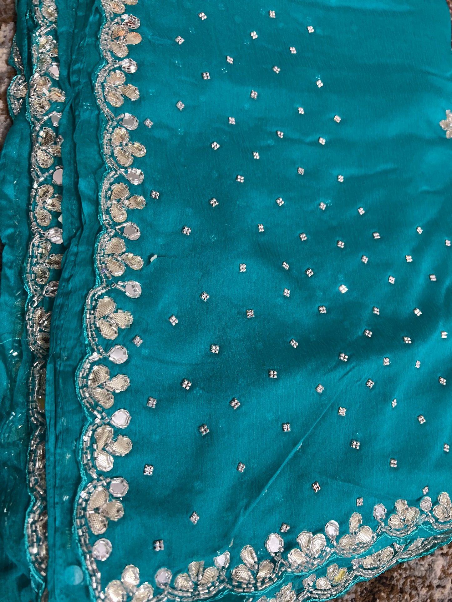 Soft Chiffon Stone Diamond Work with same Blouse Piece