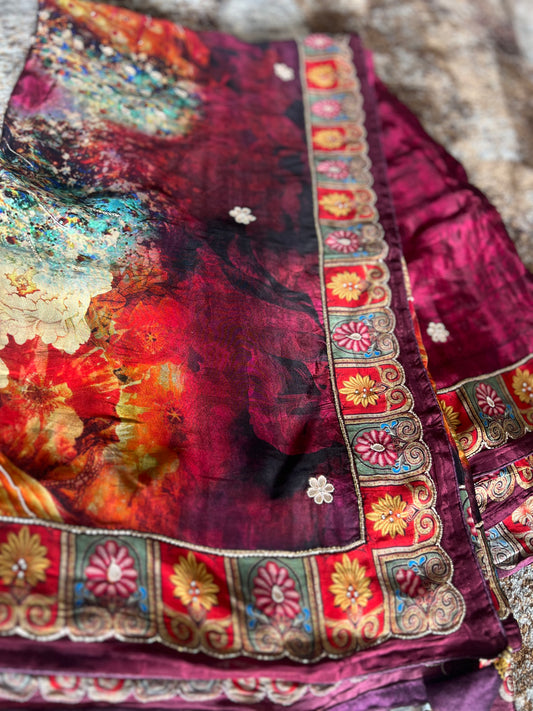 Pure Crepe Peacock Design Saree