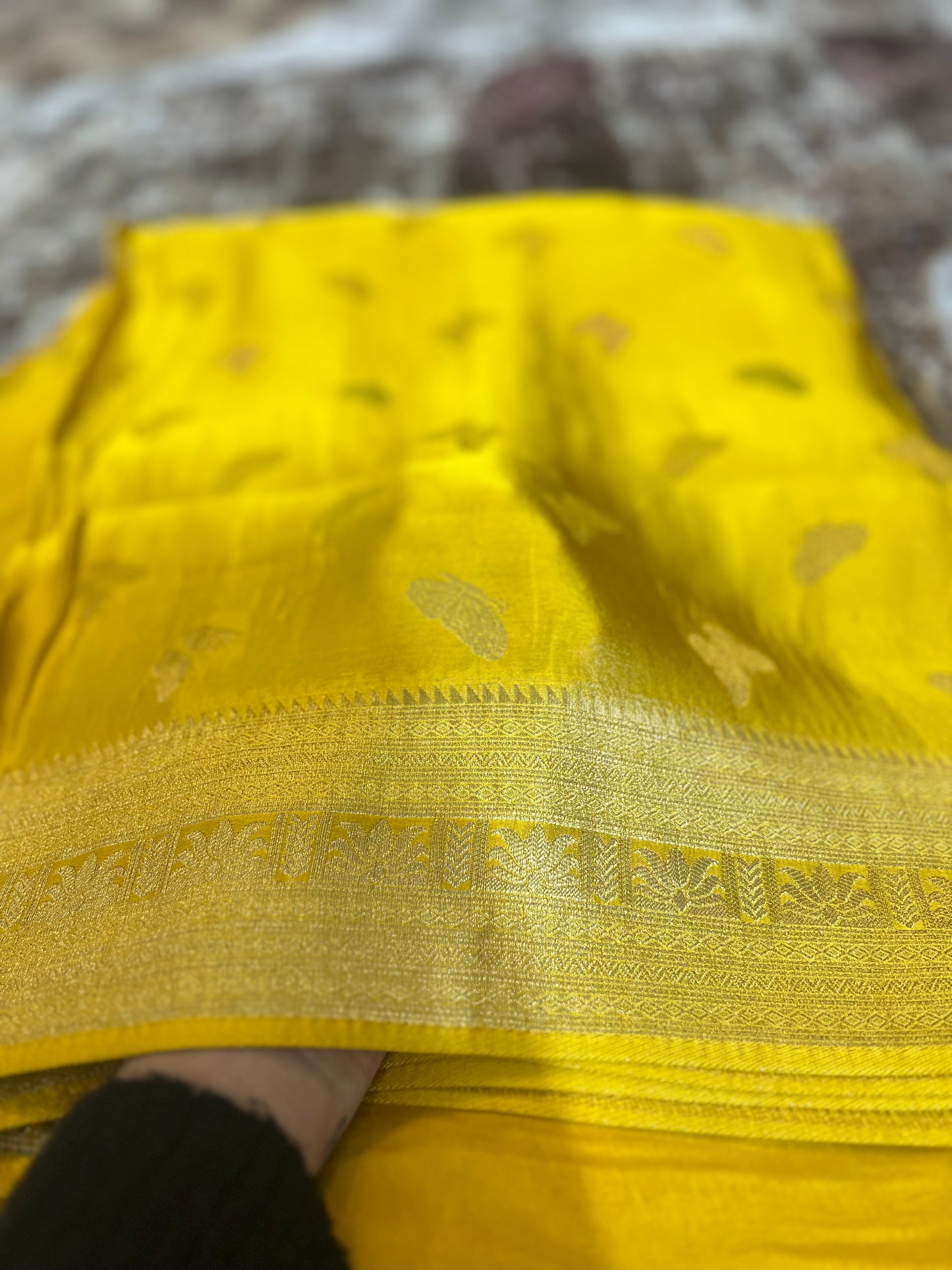 Mustard Yellow Soft Silk Butterfly Saree with same Fabric Blouse Peice
