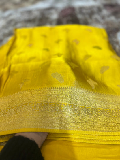 Mustard Yellow Soft Silk Butterfly Saree with same Fabric Blouse Peice