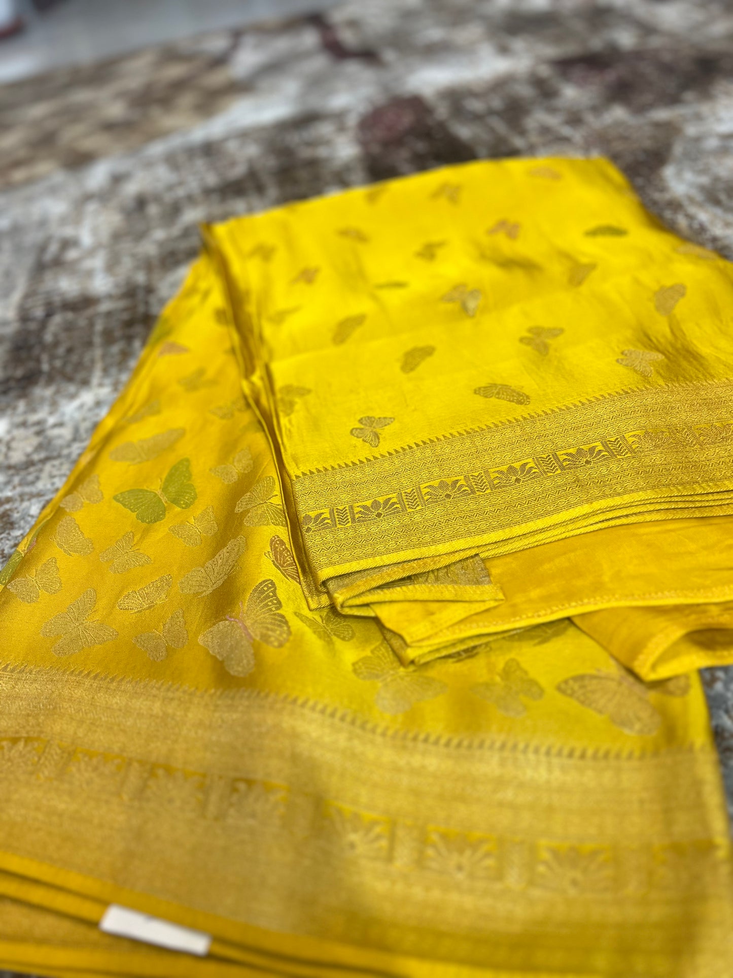 Mustard Yellow Soft Silk Butterfly Saree with same Fabric Blouse Peice