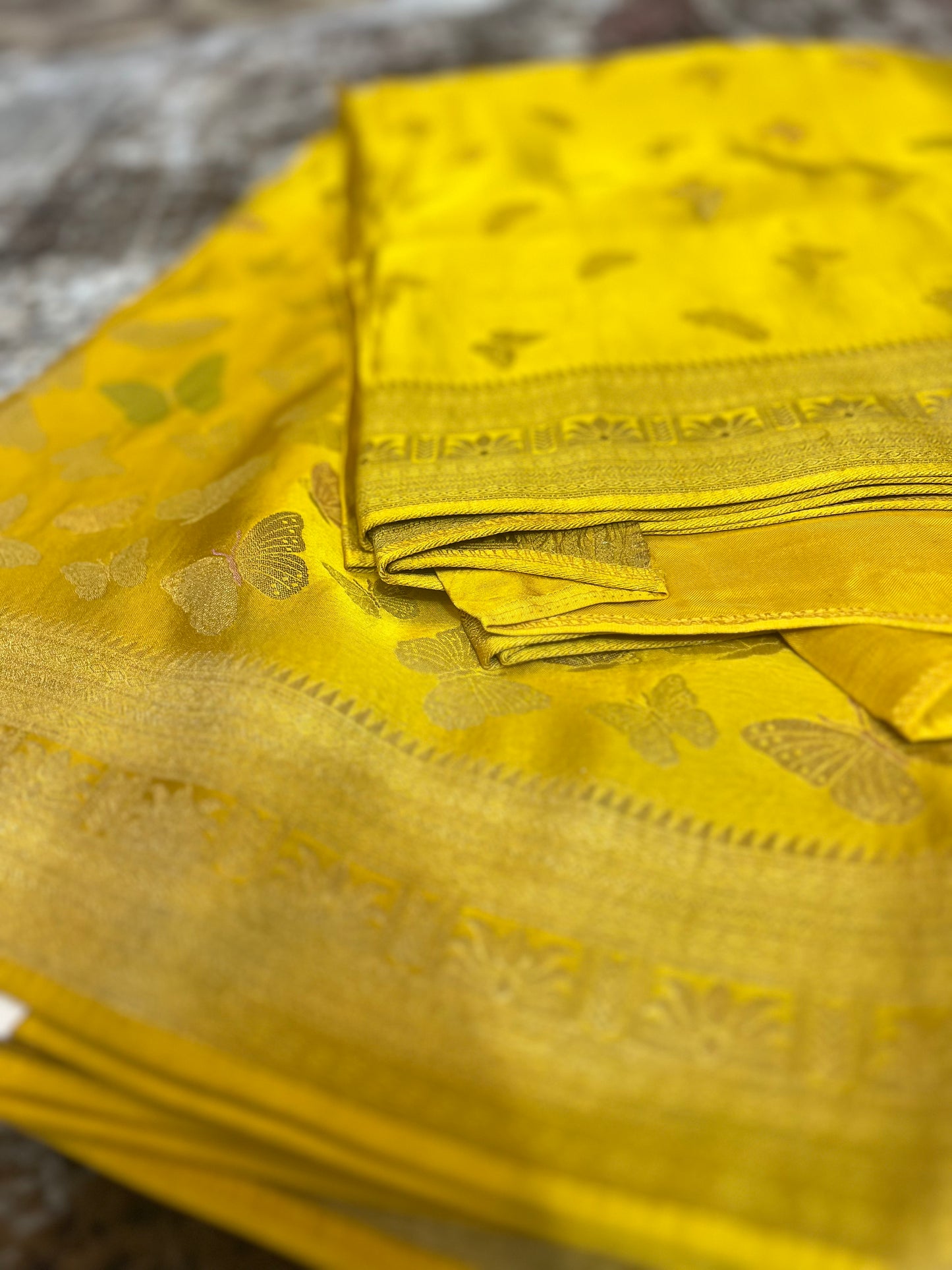 Mustard Yellow Soft Silk Butterfly Saree with same Fabric Blouse Peice