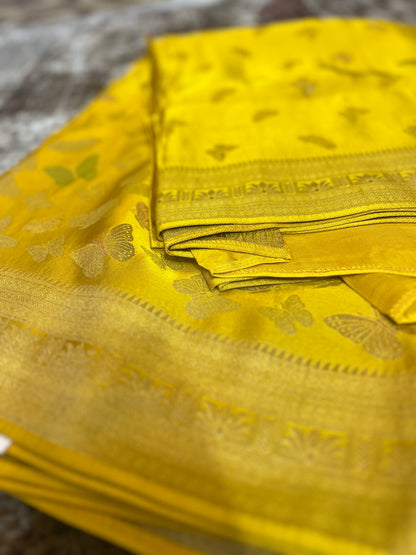 Mustard Yellow Soft Silk Butterfly Saree with same Fabric Blouse Peice
