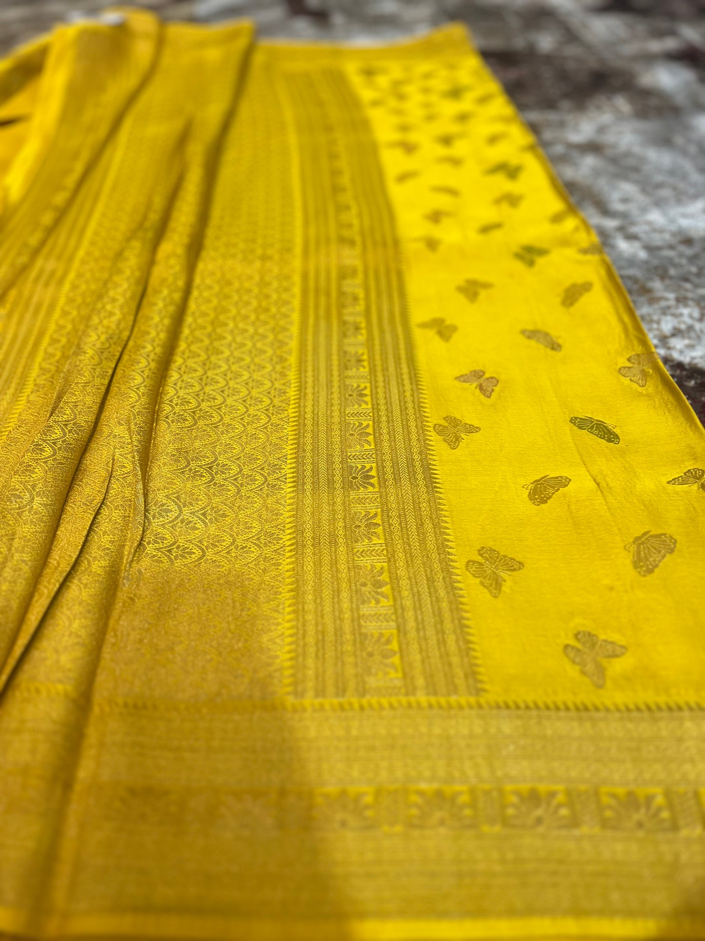 Mustard Yellow Soft Silk Butterfly Saree with same Fabric Blouse Peice