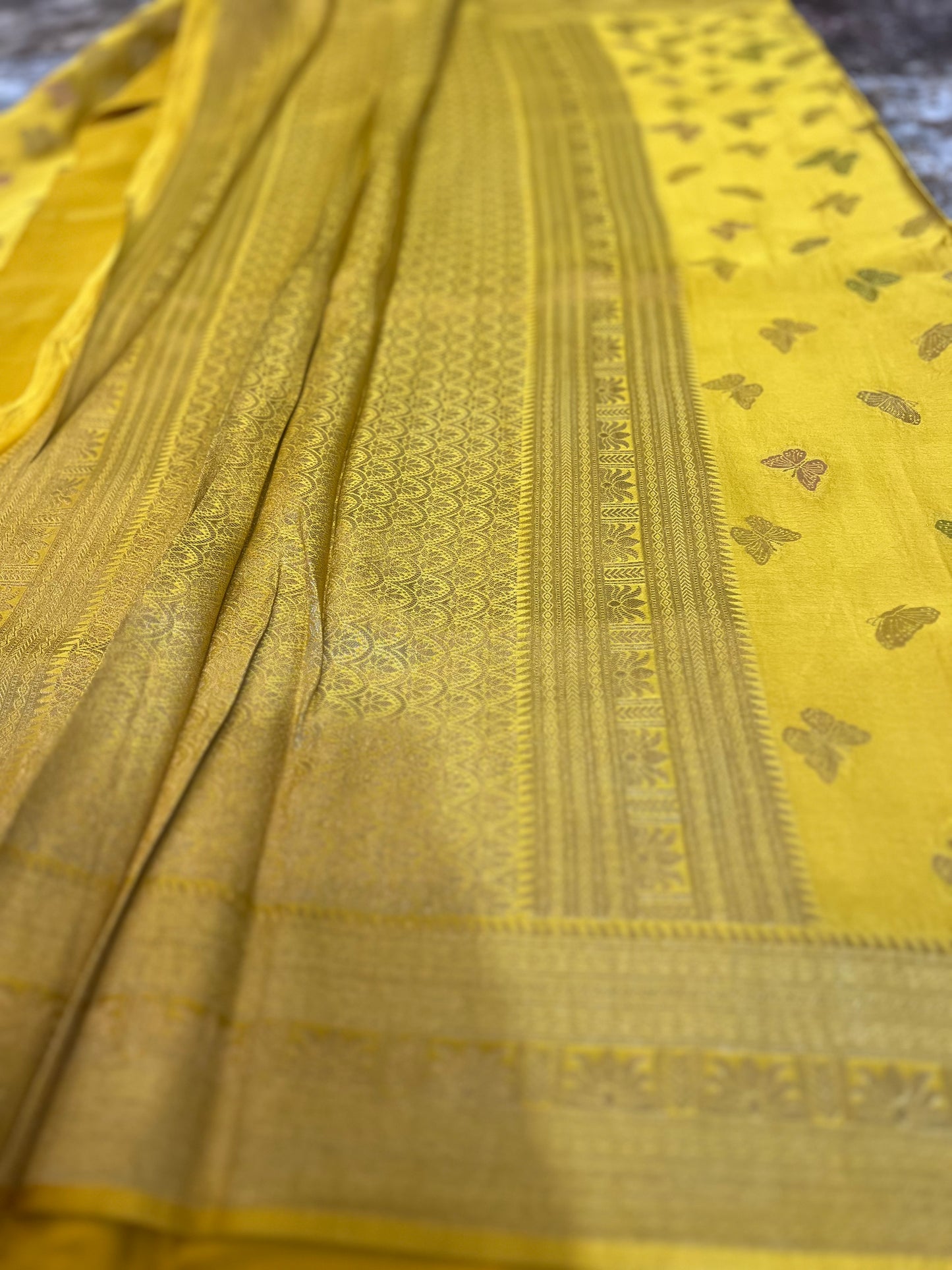 Mustard Yellow Soft Silk Butterfly Saree with same Fabric Blouse Peice
