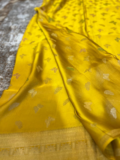 Mustard Yellow Soft Silk Butterfly Saree with same Fabric Blouse Peice