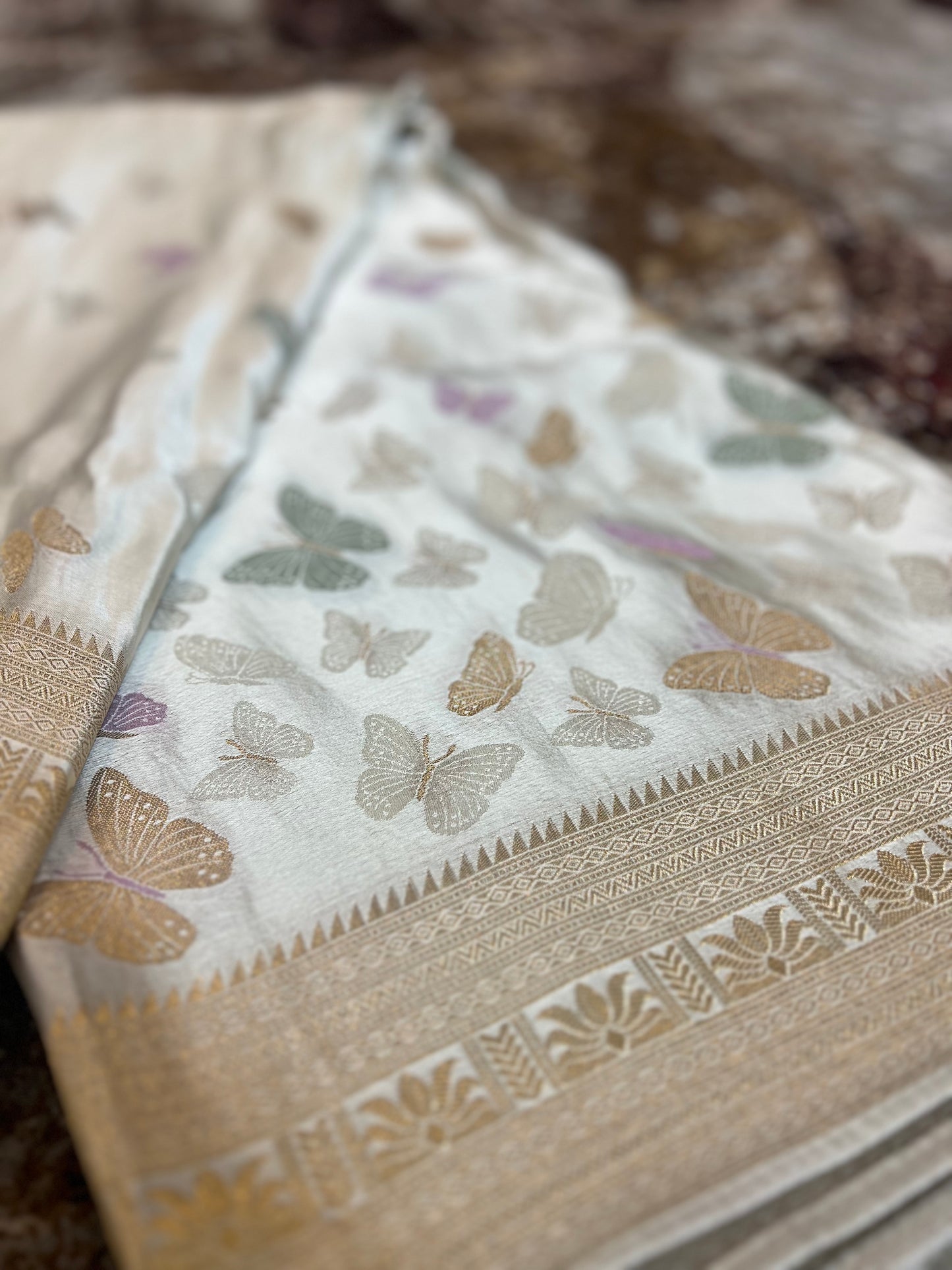 Off White Soft Silk Butterfly Saree