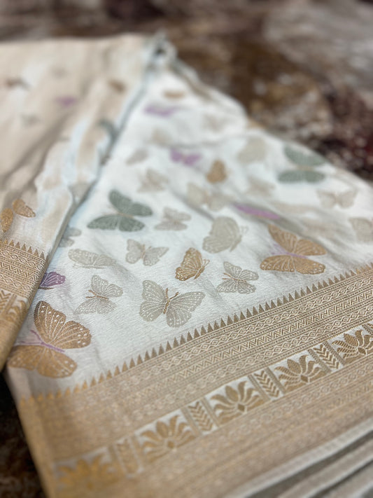 Off White Soft Silk Butterfly Saree