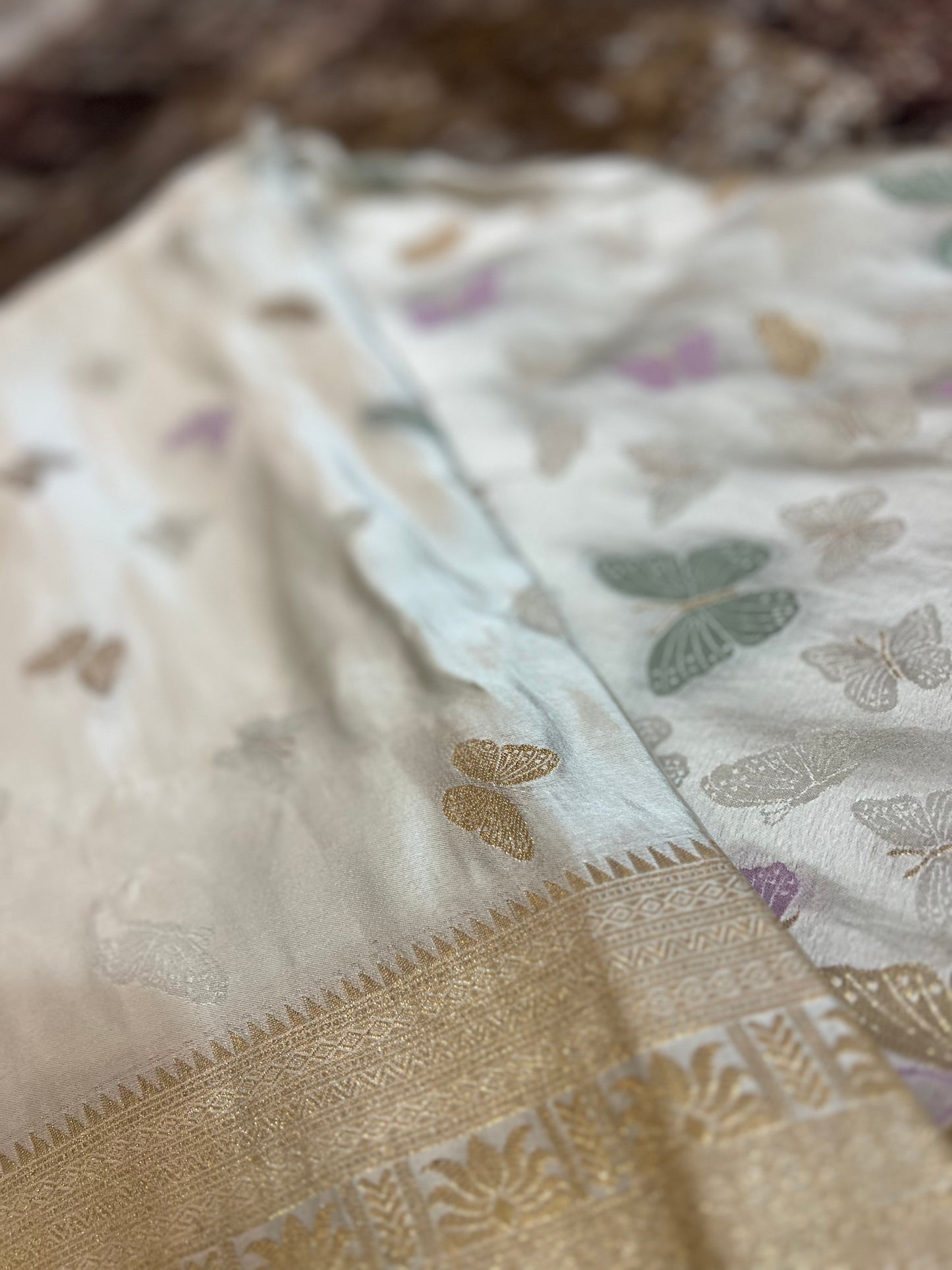 Off White Soft Silk Butterfly Saree