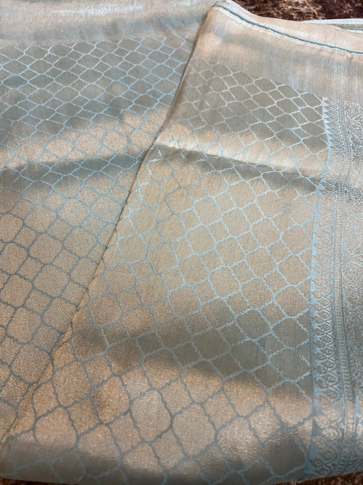 Silver and Pastel Blue Pure Giraffe Silk Saree