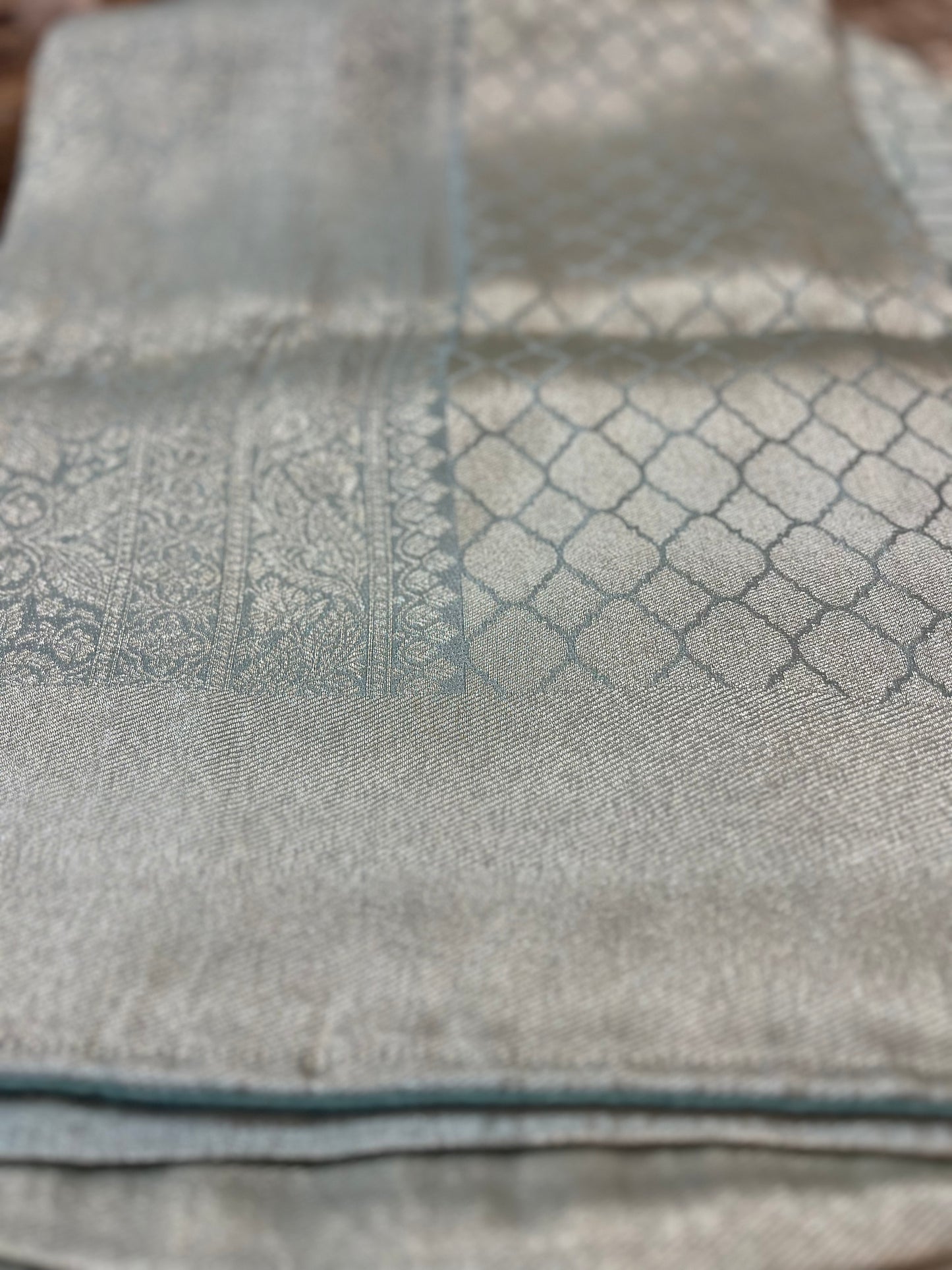 Silver and Pastel Blue Pure Giraffe Silk Saree