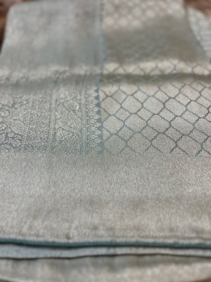 Silver and Pastel Blue Pure Giraffe Silk Saree