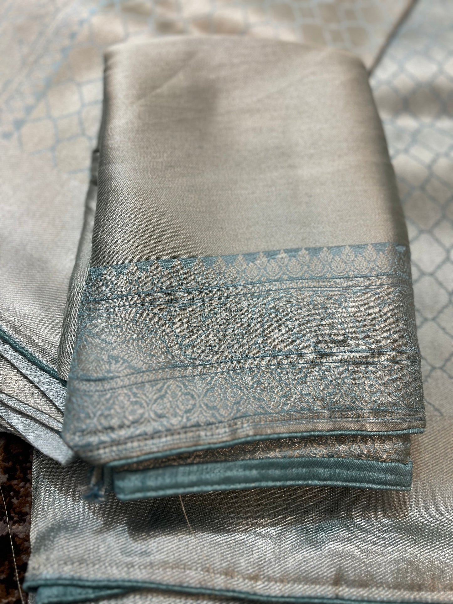 Silver and Pastel Blue Pure Giraffe Silk Saree