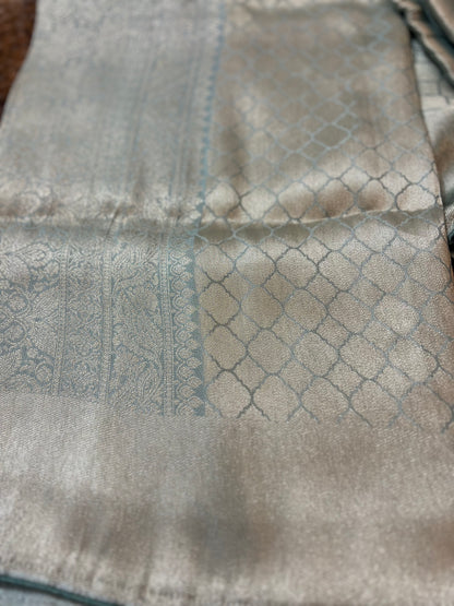 Silver and Pastel Blue Pure Giraffe Silk Saree