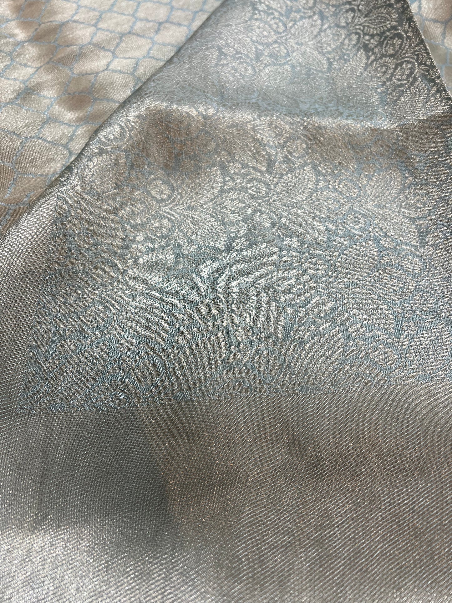 Silver and Pastel Blue Pure Giraffe Silk Saree