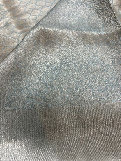 Silver and Pastel Blue Pure Giraffe Silk Saree