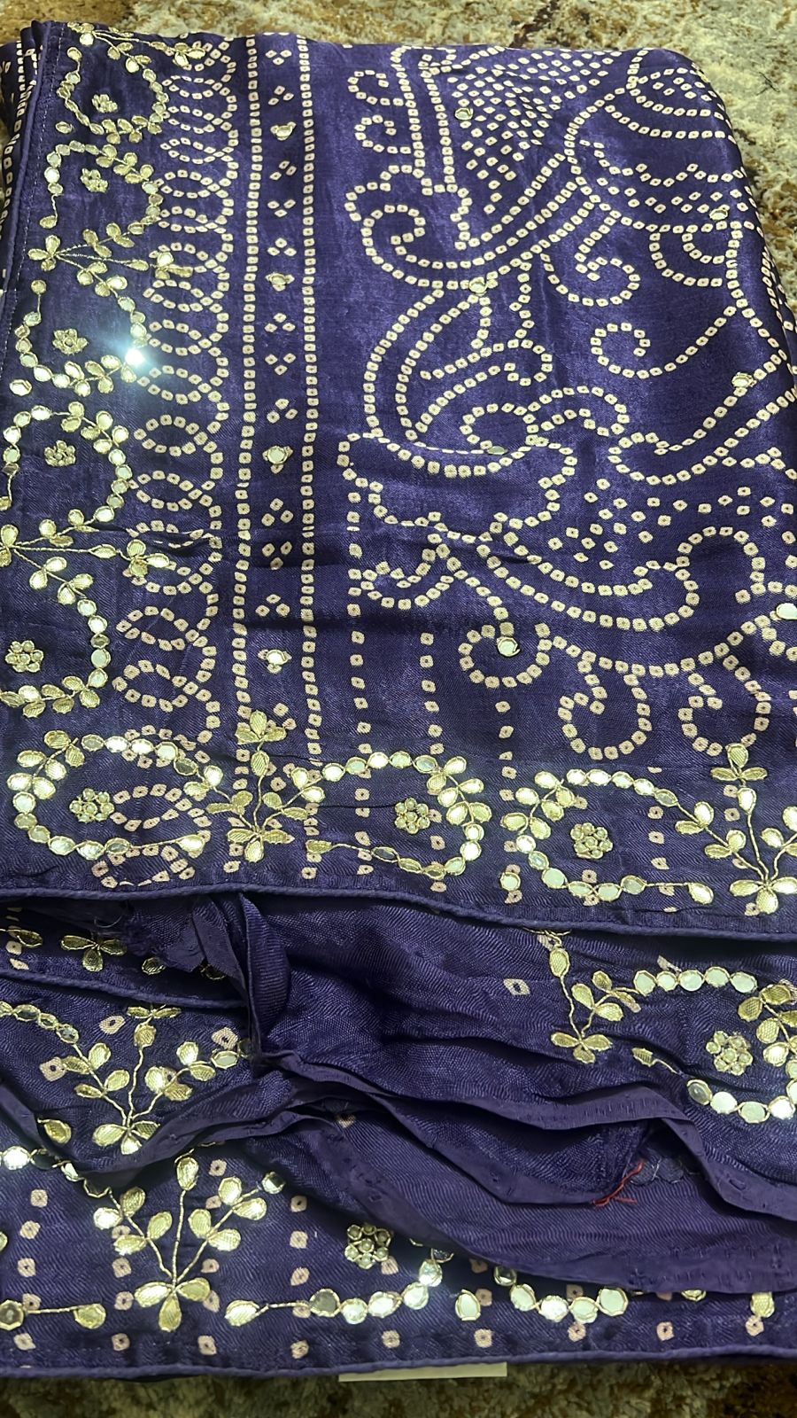 Purple Bandhani Gaji Silk Saree with Mirror and Gota Work
