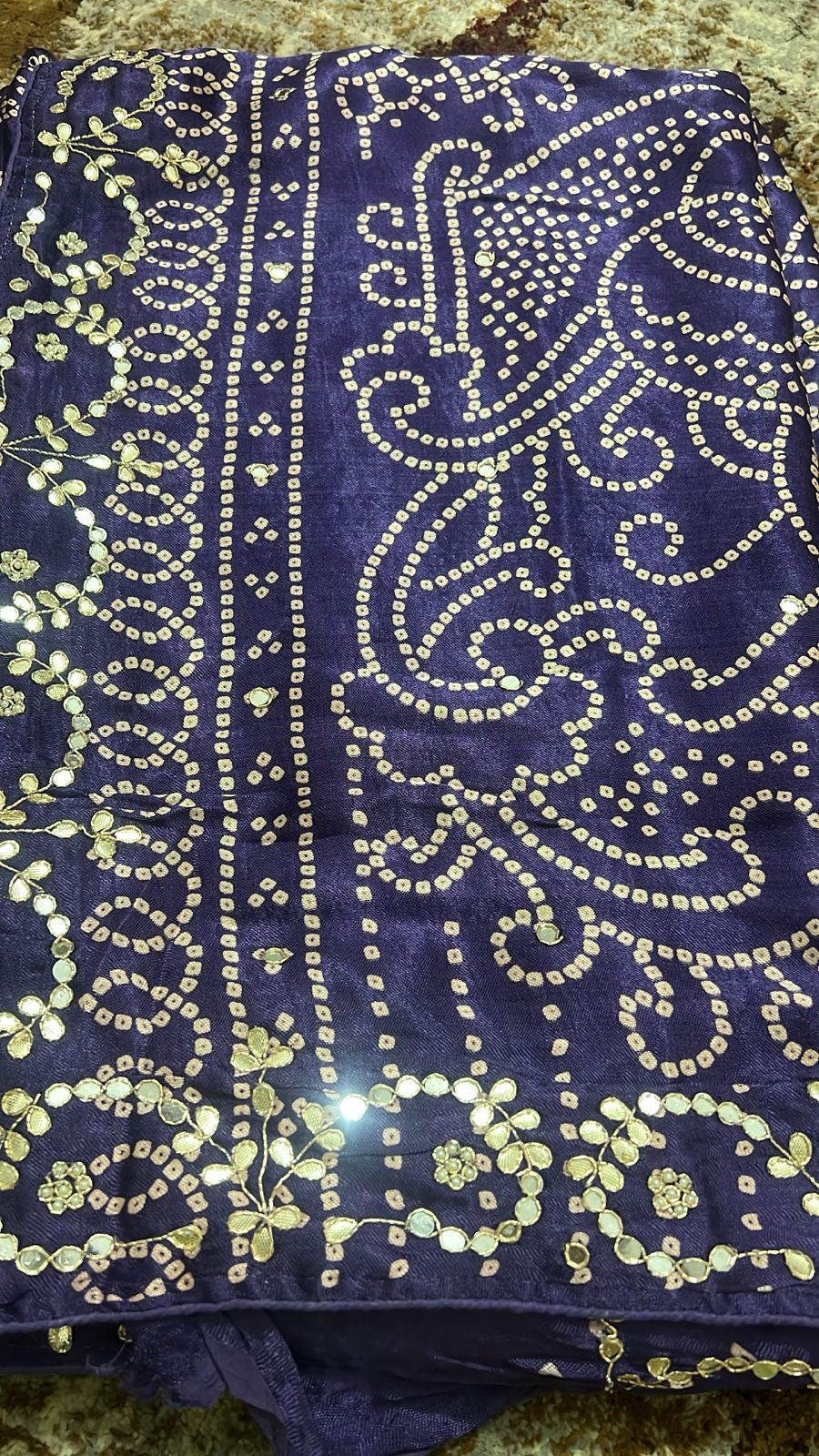 Purple Bandhani Gaji Silk Saree with Mirror and Gota Work