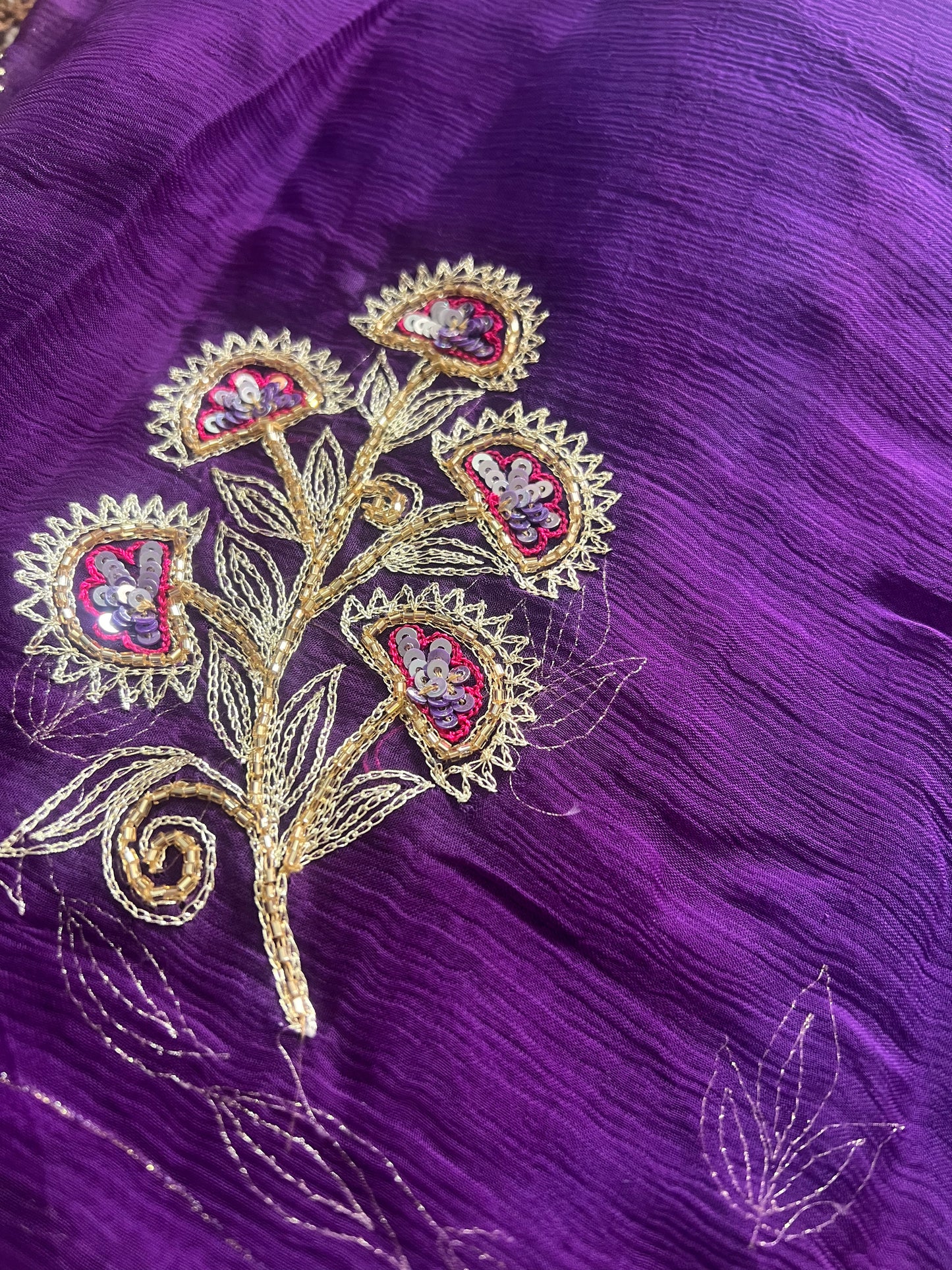 Purple Color Pure Chiffon Peta Work Saree