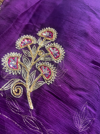 Purple Color Pure Chiffon Peta Work Saree