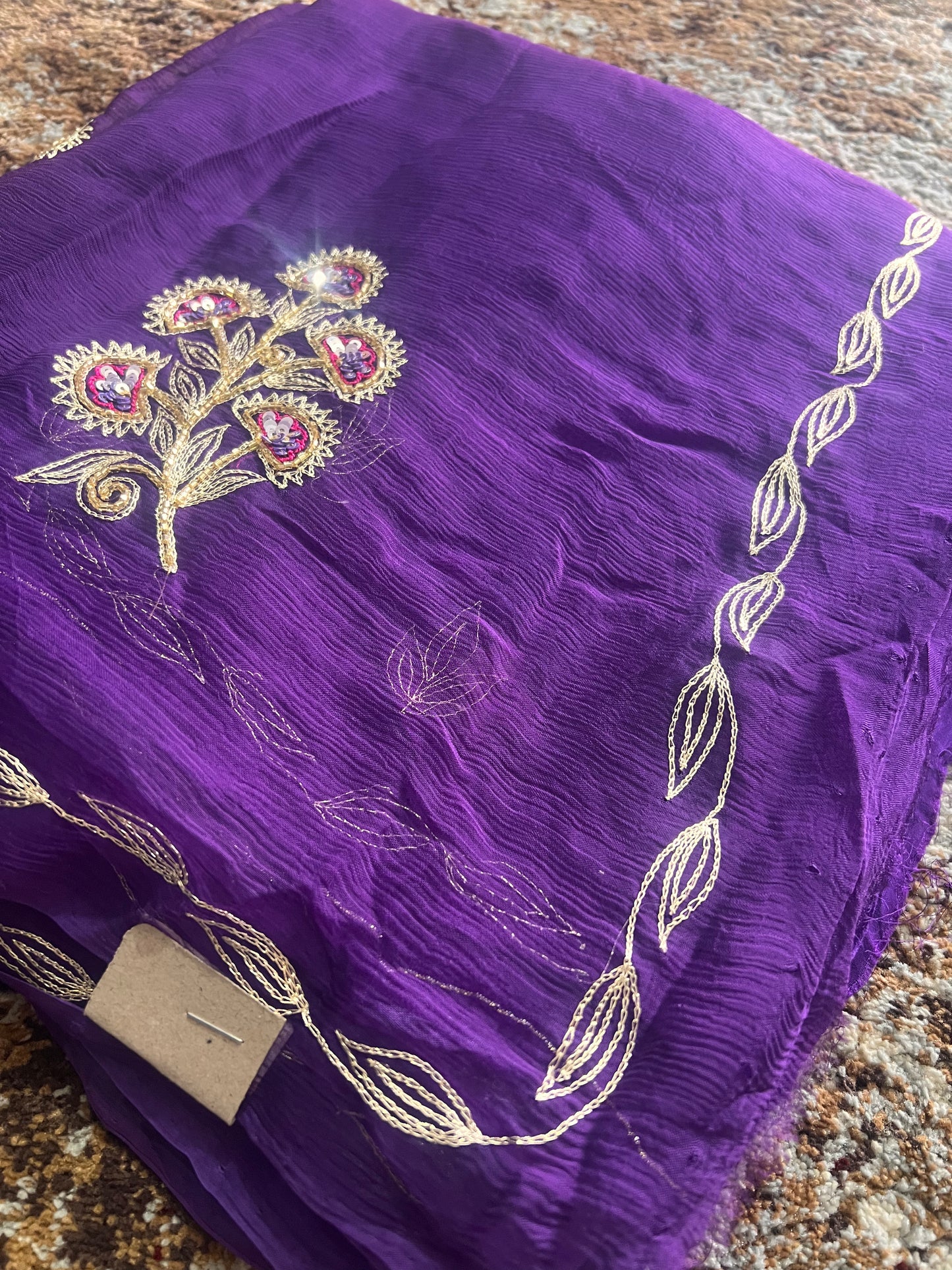 Purple Color Pure Chiffon Peta Work Saree