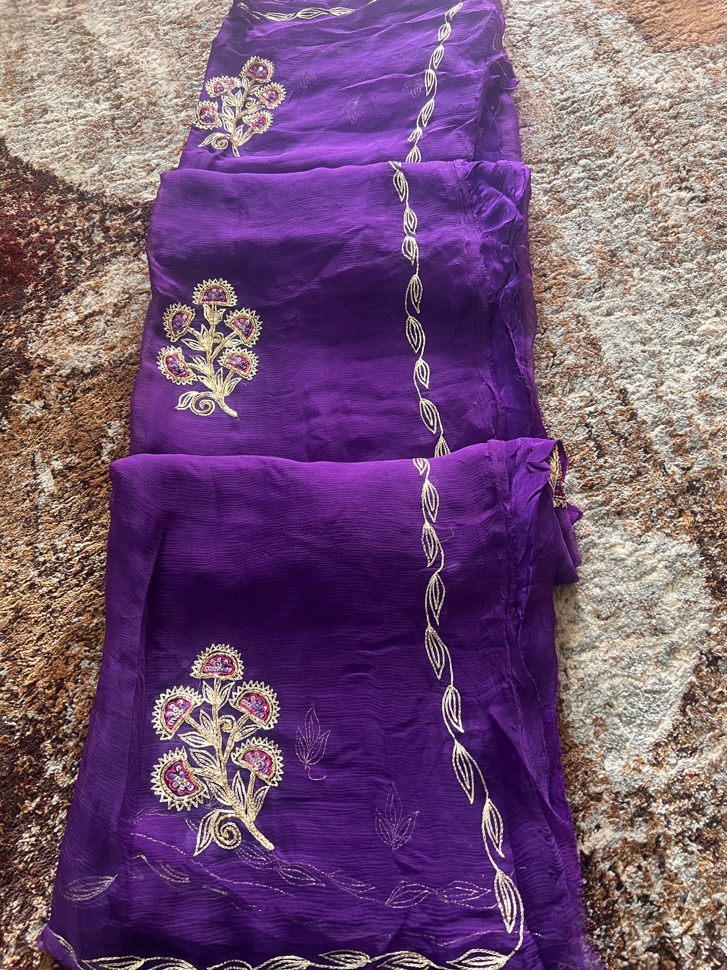 Purple Color Pure Chiffon Peta Work Saree