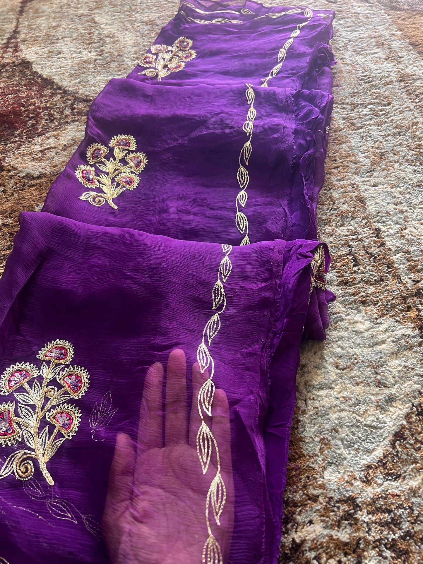 Purple Color Pure Chiffon Peta Work Saree