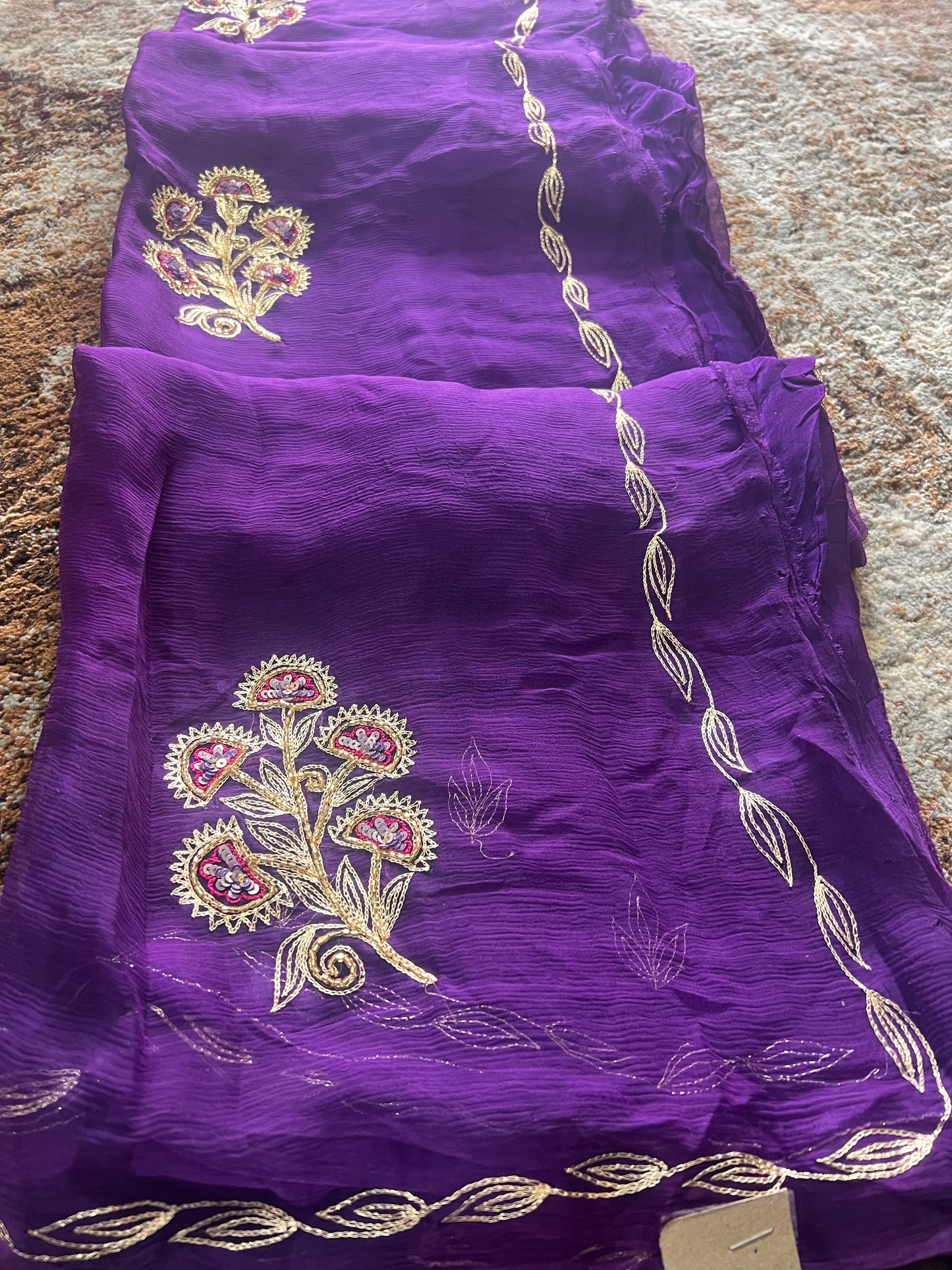 Purple Color Pure Chiffon Peta Work Saree