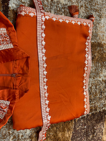 Designer Saree with Stitched Blouse Styled with a Belt