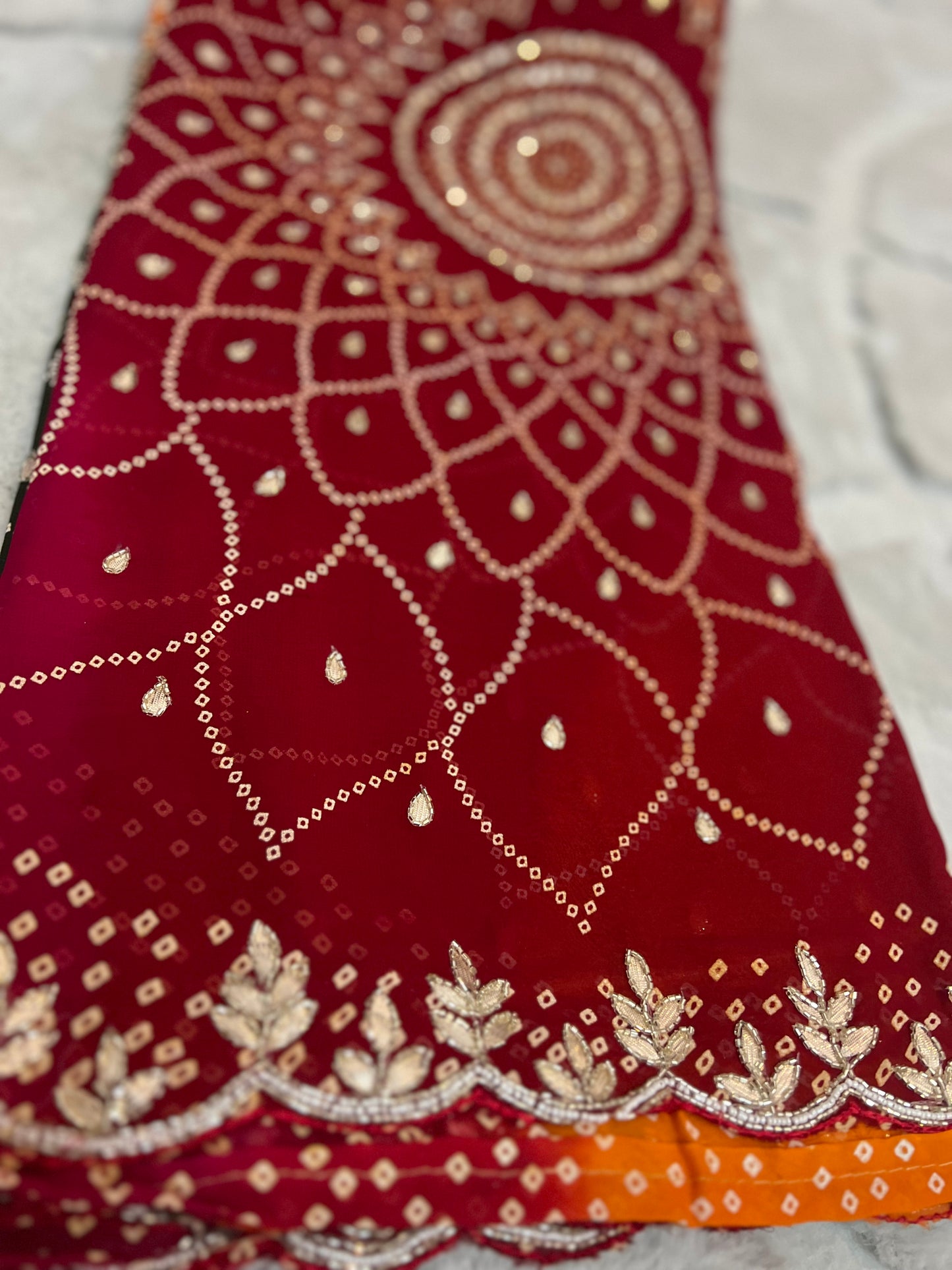Beautiful Pachrangi Saree with Beautiful Designer Gota Work and Small Pearl Handwork