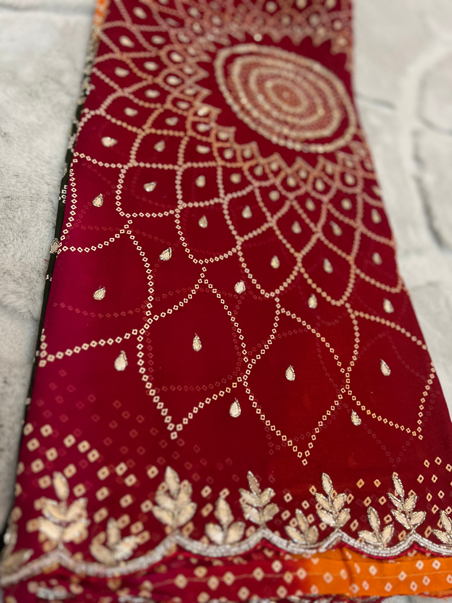 Beautiful Pachrangi Saree with Beautiful Designer Gota Work and Small Pearl Handwork