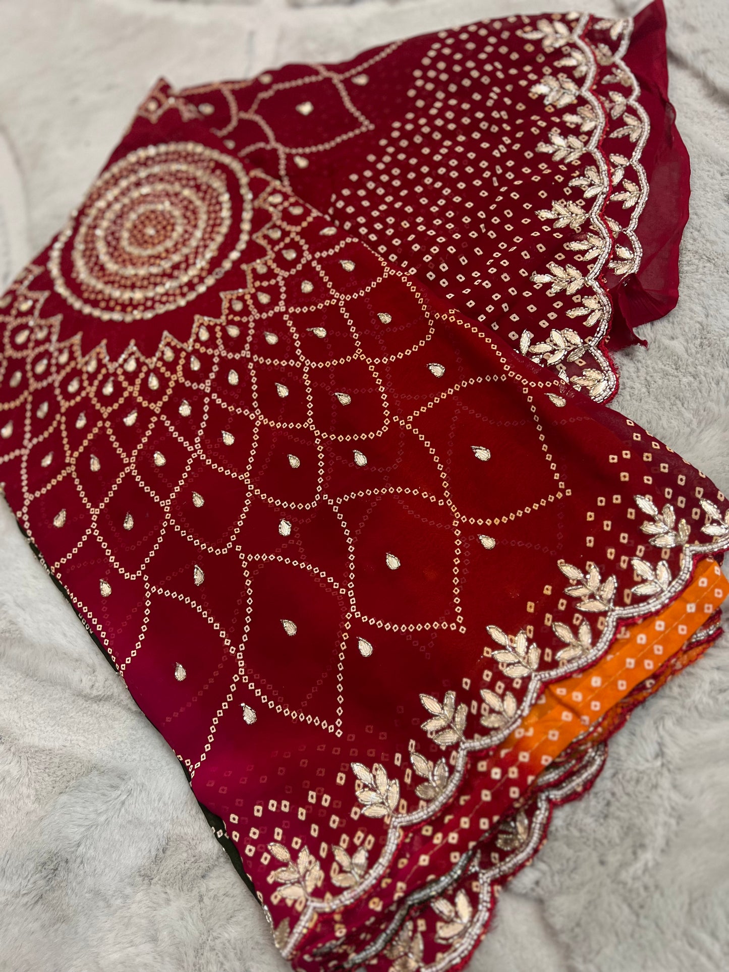 Beautiful Pachrangi Saree with Beautiful Designer Gota Work and Small Pearl Handwork
