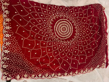 Beautiful Pachrangi Saree with Beautiful Designer Gota Work and Small Pearl Handwork