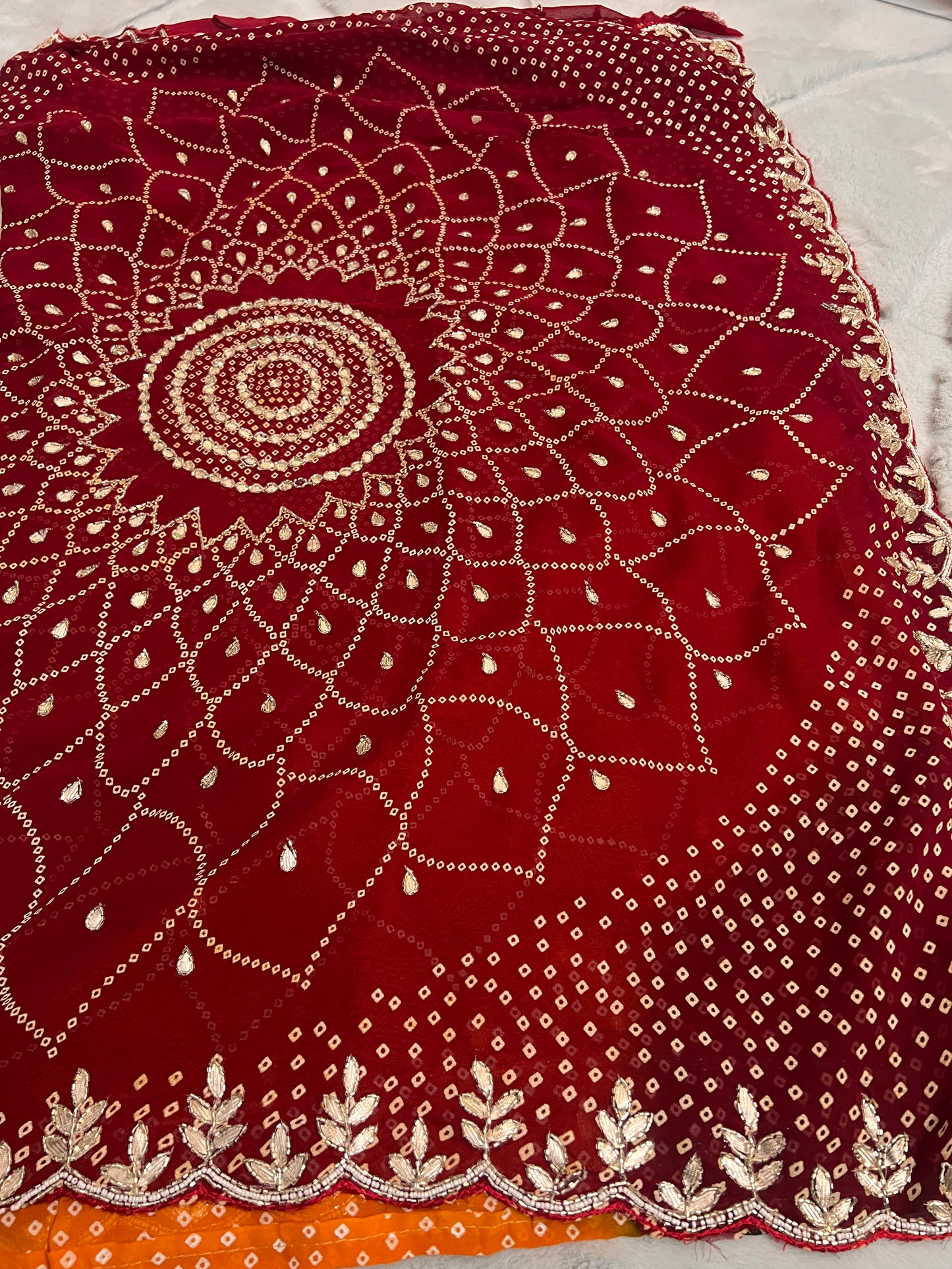 Beautiful Pachrangi Saree with Beautiful Designer Gota Work and Small Pearl Handwork