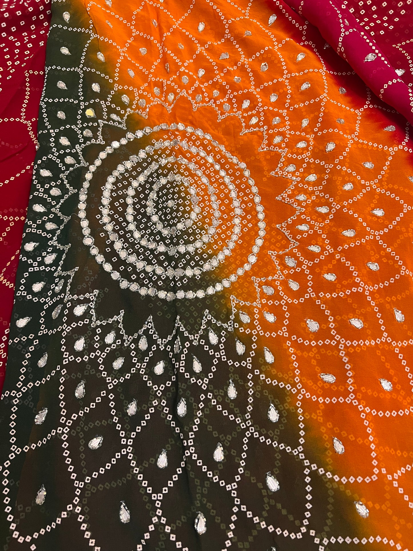 Beautiful Pachrangi Saree with Beautiful Designer Gota Work and Small Pearl Handwork