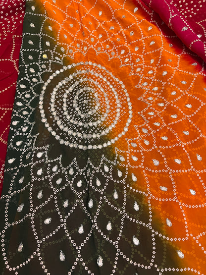 Beautiful Pachrangi Saree with Beautiful Designer Gota Work and Small Pearl Handwork