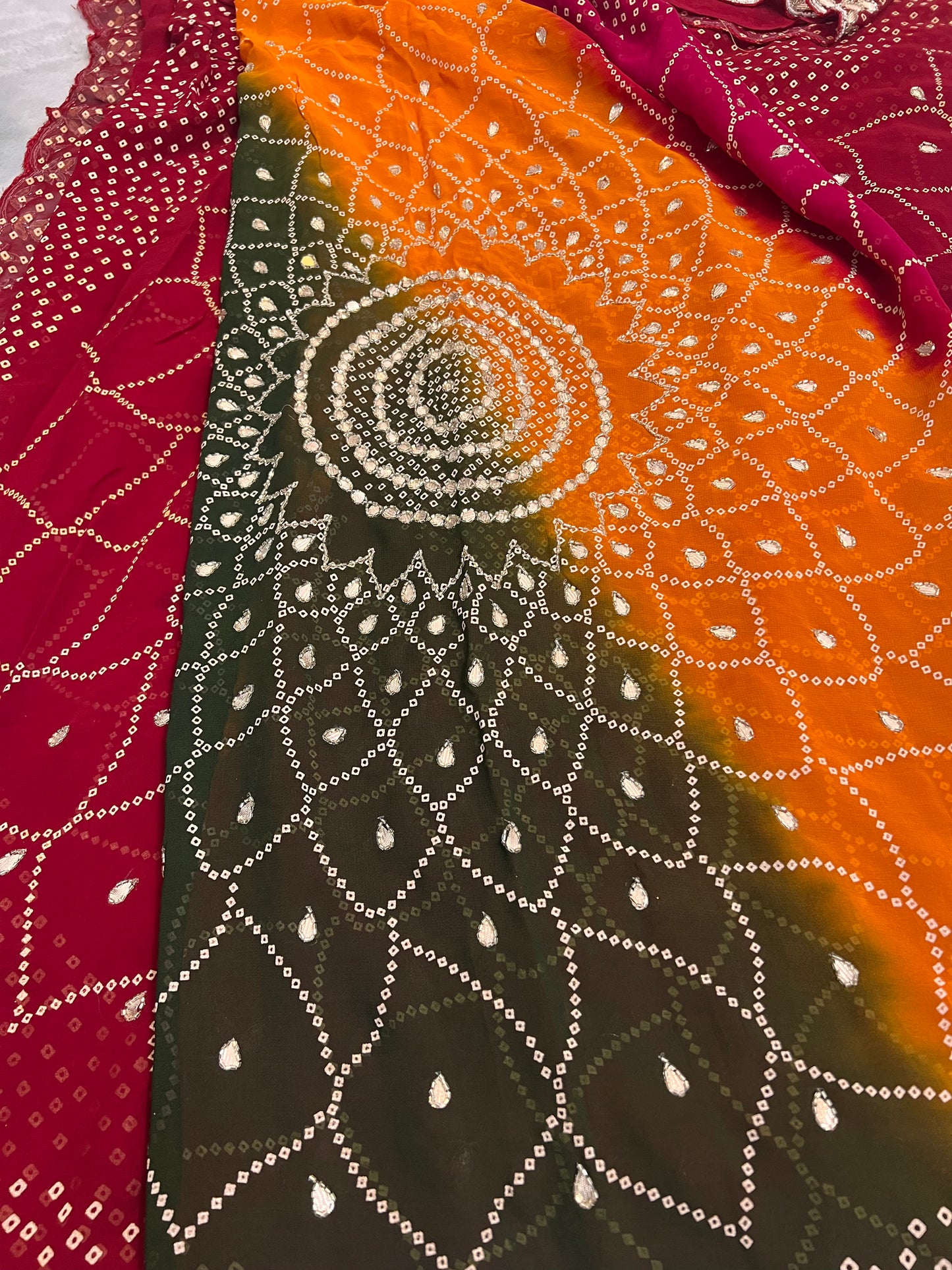 Beautiful Pachrangi Saree with Beautiful Designer Gota Work and Small Pearl Handwork