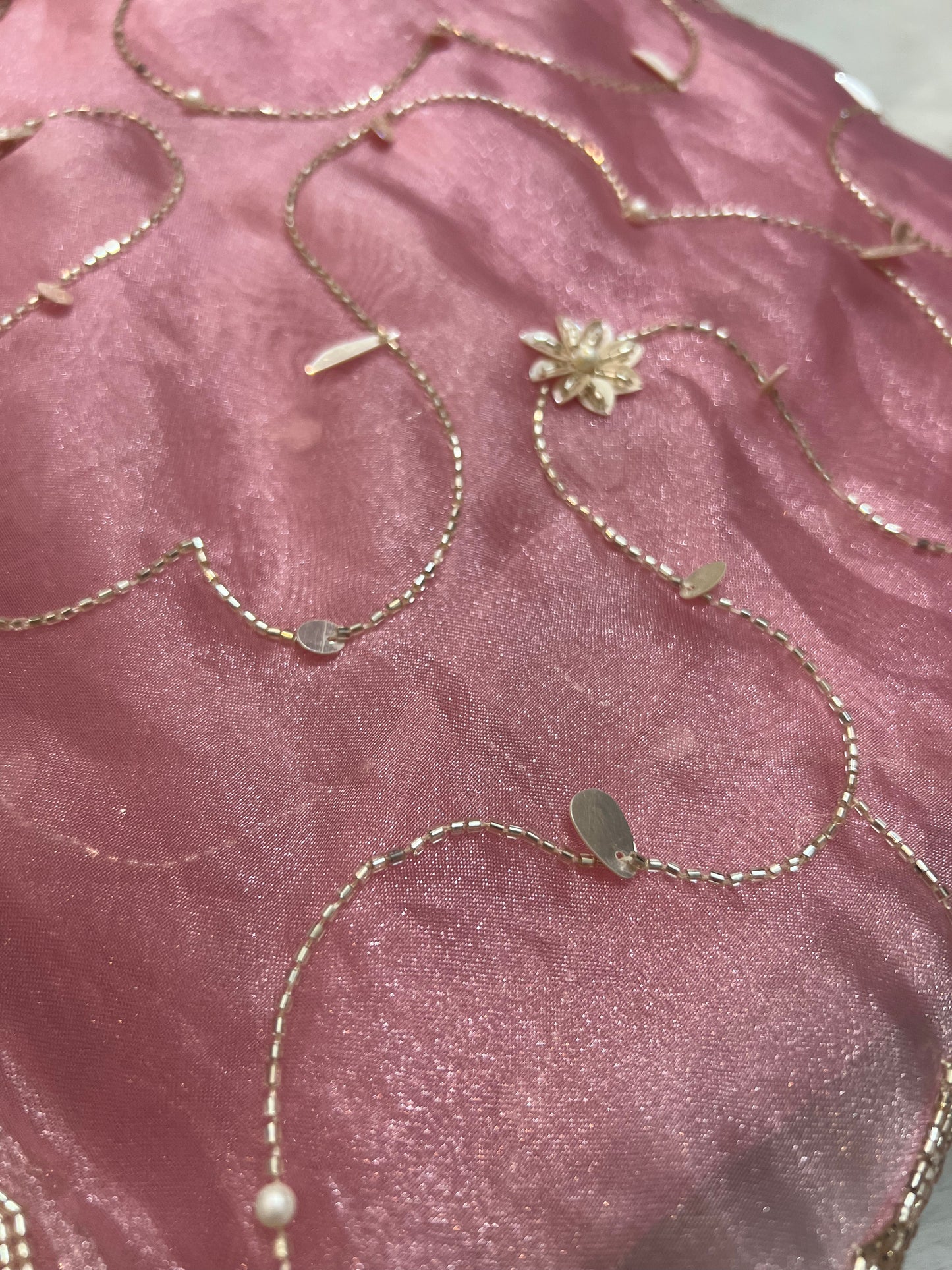 Party Wear Beautiful Baby Pink Fendy Tissue Heavy Jaal Work Saree with Heavy Blouse Piece in Baby pink colour