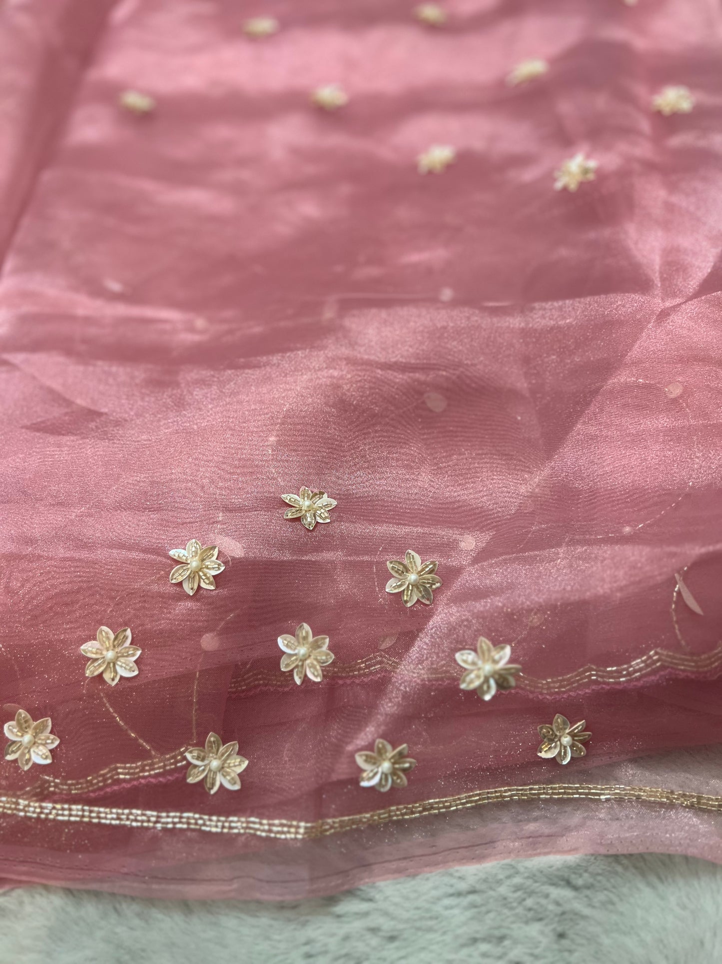 Party Wear Beautiful Baby Pink Fendy Tissue Heavy Jaal Work Saree with Heavy Blouse Piece in Baby pink colour