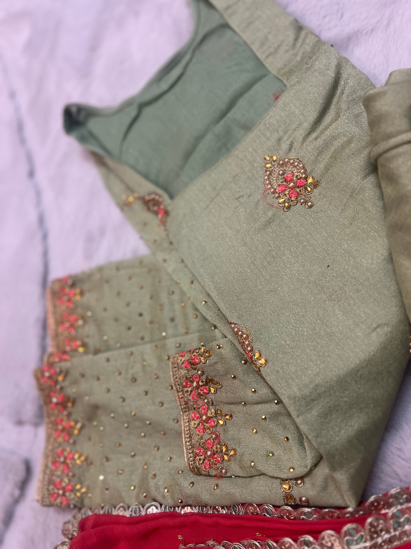 Heavy Punjabi Suit with Stone and Thread Work with Full Flaire Patayala Salwar and Heavy Work Duppatta