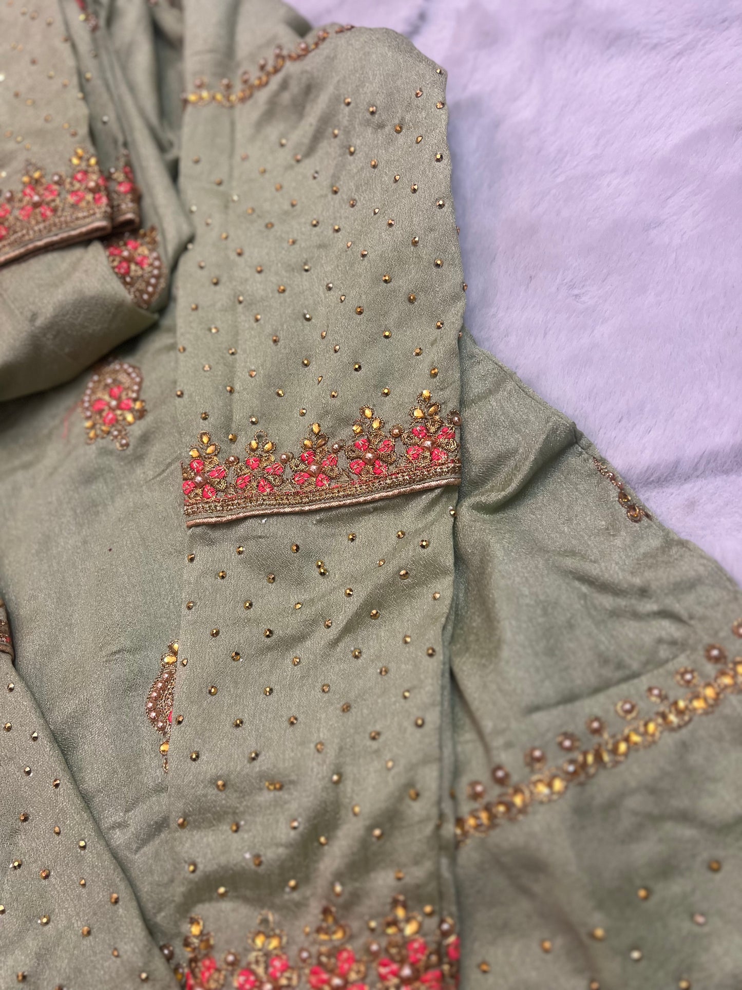 Heavy Punjabi Suit with Stone and Thread Work with Full Flaire Patayala Salwar and Heavy Work Duppatta