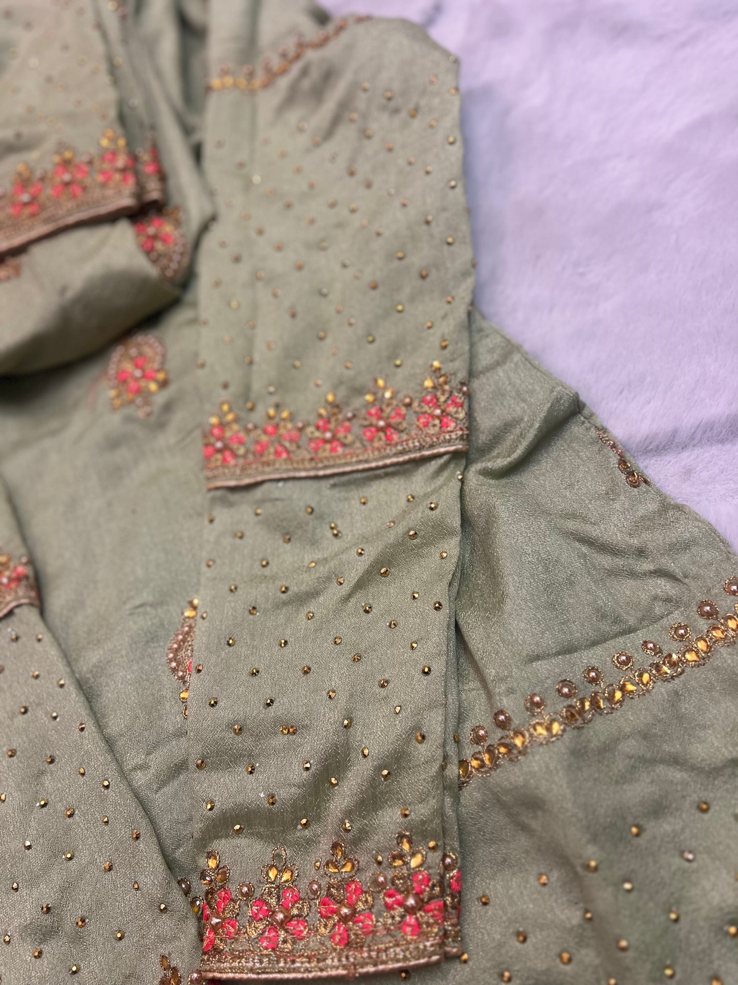 Heavy Punjabi Suit with Stone and Thread Work with Full Flaire Patayala Salwar and Heavy Work Duppatta