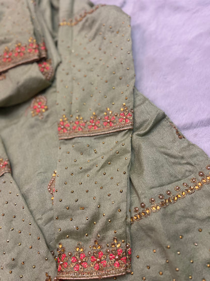 Heavy Punjabi Suit with Stone and Thread Work with Full Flaire Patayala Salwar and Heavy Work Duppatta