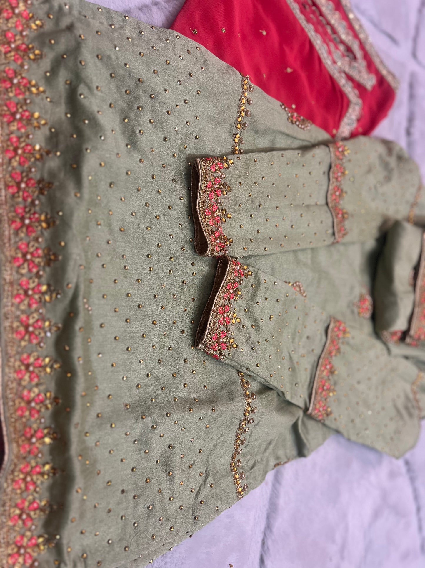 Heavy Punjabi Suit with Stone and Thread Work with Full Flaire Patayala Salwar and Heavy Work Duppatta