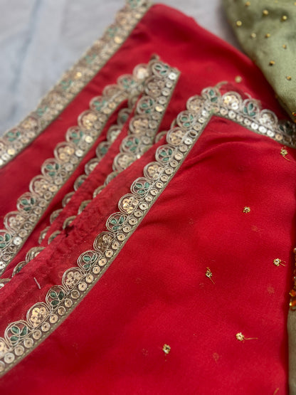 Heavy Punjabi Suit with Stone and Thread Work with Full Flaire Patayala Salwar and Heavy Work Duppatta