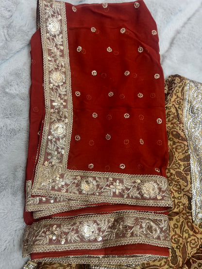 Soft Georgette Designer Suit, Long Kurta with full Sleeves, Full Flair, Palazo and Heavy work Designer Dupatta