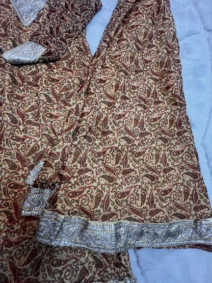 Soft Georgette Designer Suit, Long Kurta with full Sleeves, Full Flair, Palazo and Heavy work Designer Dupatta