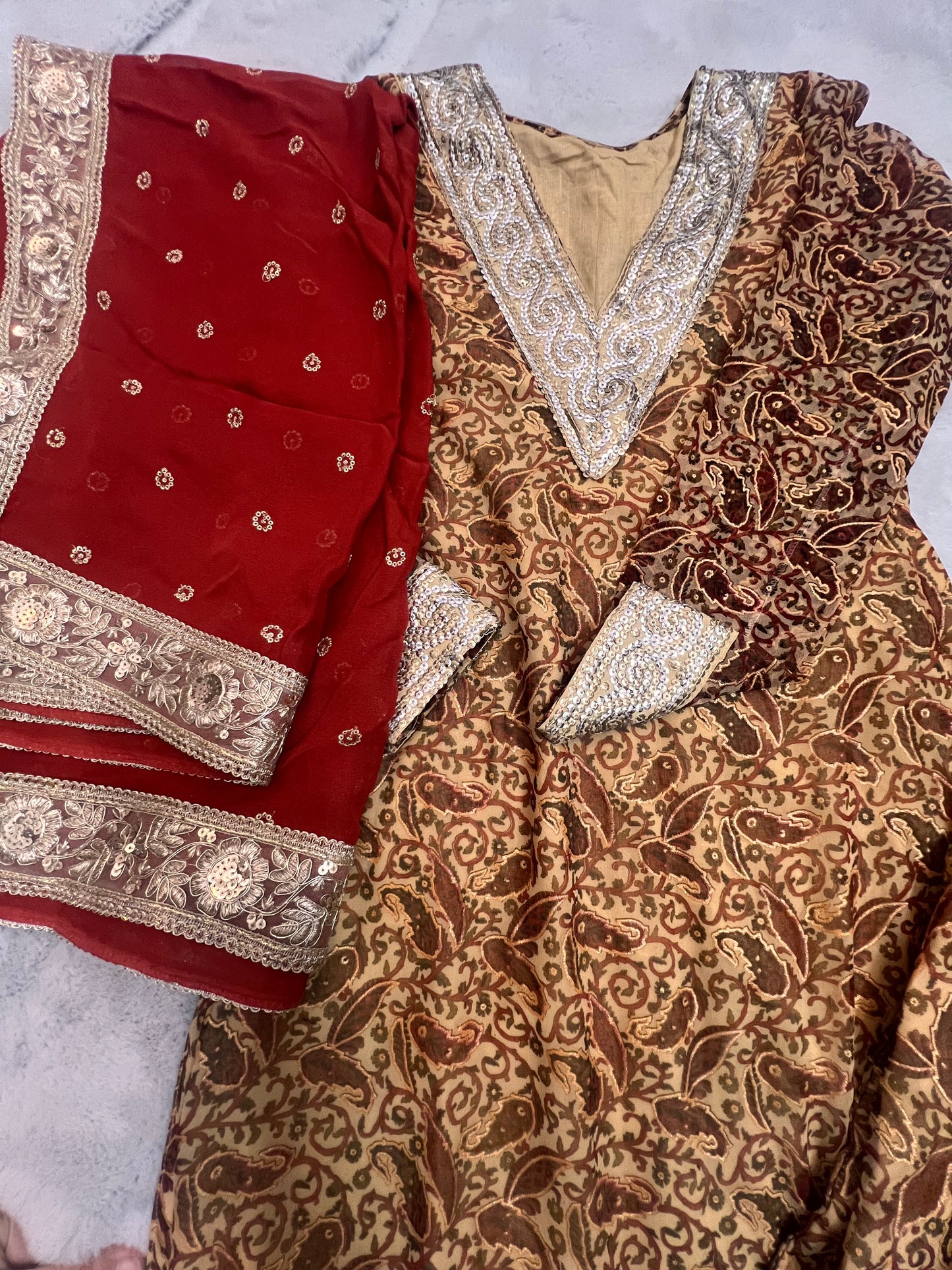 Soft Georgette Designer Suit, Long Kurta with full Sleeves, Full Flair, Palazo and Heavy work Designer Dupatta