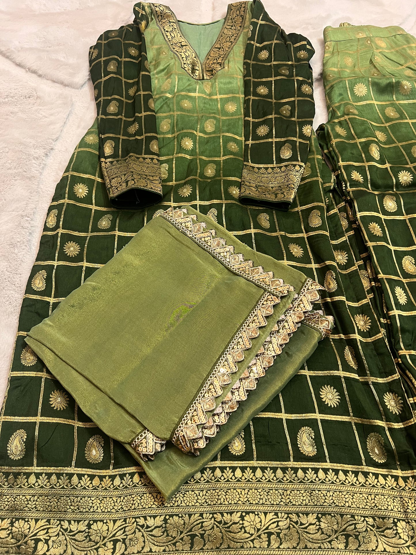 Beautiful Banarasi Suit with Full Flair Palazo and Lovely Designer Soft Tissue Dupatta